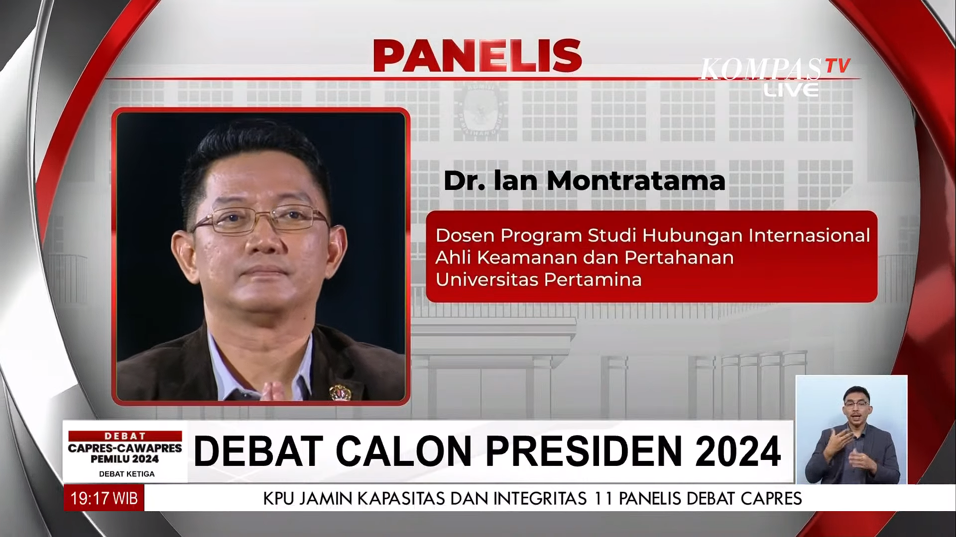 Partisipasi Dr. Ian Montratama, Dosen Hubungan Internasional Universitas Pertamina, sebagai Panelis dalam Debat Calon Presiden 2024